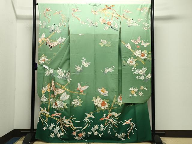 平和屋着物●豪華振袖 駒刺繍 鳳凰花蝶文 暈し染め 金彩 正絹 逸品 CABD9007gh