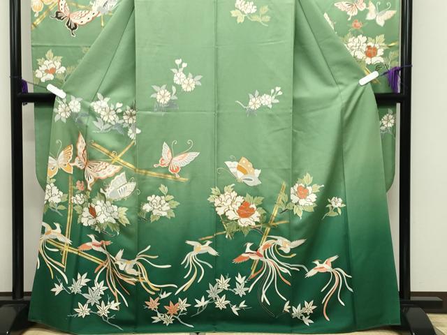 平和屋着物●豪華振袖 駒刺繍 鳳凰花蝶文 暈し染め 金彩 正絹 逸品 CABD9007gh