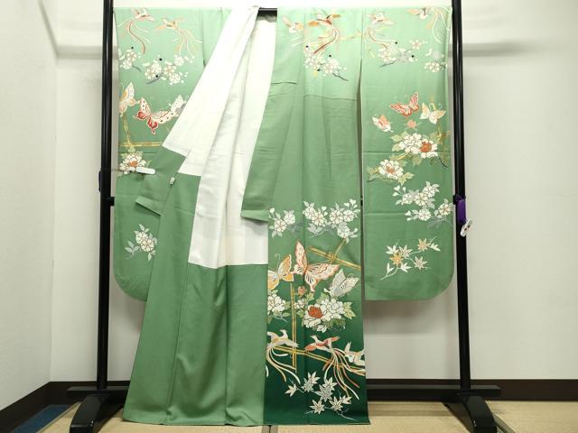 平和屋着物●豪華振袖 駒刺繍 鳳凰花蝶文 暈し染め 金彩 正絹 逸品 CABD9007gh