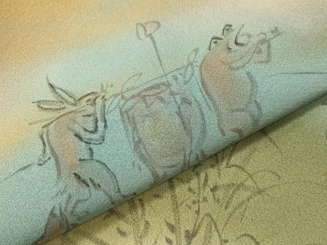 平和屋着物●豪華黒留袖 手描き 鳥獣戯画 暈し染め 金銀彩 正絹 逸品 CABD9013gh