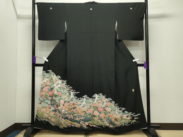 平和屋着物●豪華黒留袖 友禅 作家物 群鶴松竹梅文 暈し染め 正絹 逸品 CABD9014gh
