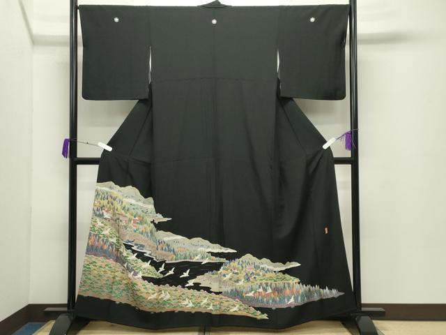 平和屋着物●豪華黒留袖 友禅 作家物 飛鳥風景文 暈し染め 正絹 逸品 CABD9015gh