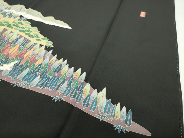平和屋着物●豪華黒留袖 友禅 作家物 飛鳥風景文 暈し染め 正絹 逸品 CABD9015gh