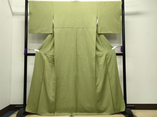 平和屋着物●上質な色無地 草花地紋 鶯色 正絹 逸品 CABD9027gh
