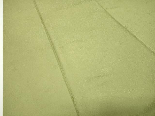 平和屋着物●上質な色無地 草花地紋 鶯色 正絹 逸品 CABD9027gh