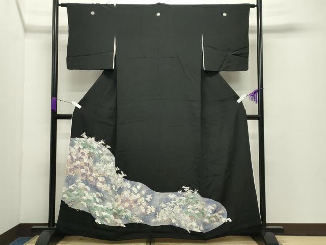 平和屋着物▼豪華黒留袖 刺繍 松竹梅文 金糸 正絹 逸品 CABD9050gh