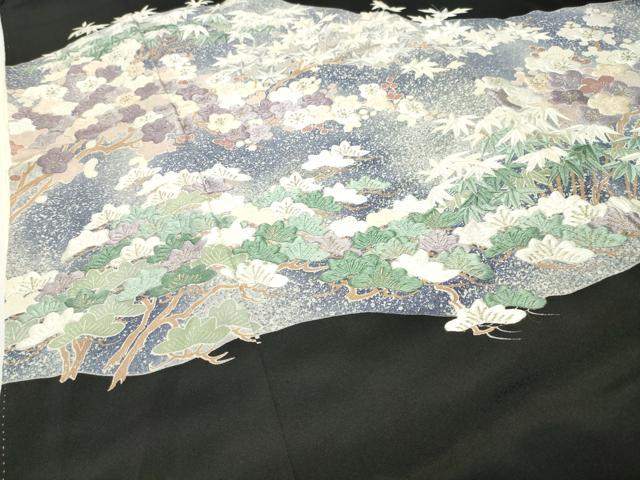 平和屋着物▼豪華黒留袖 刺繍 松竹梅文 金糸 正絹 逸品 CABD9050gh