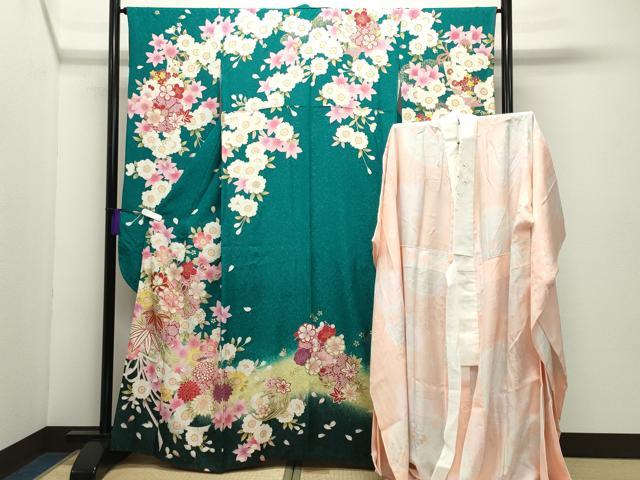 平和屋着物○豪華振袖・長襦袢セット 駒刺繍 舞花文 暈し染め 金彩