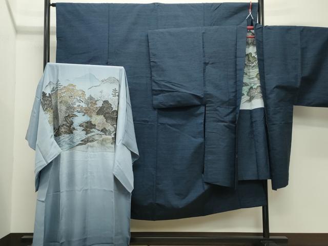 平和屋着物▽上質な紬　単衣　濃藍色　正絹　逸品　DAAV9681sf 平和屋着物□上質な紬 矢羽格子 正絹 逸品 DAAZ8481cdの通販はau PAY