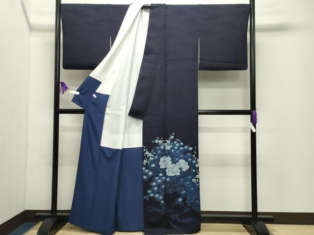 平和屋着物●藍友禅作家 橋詰清貫 色留袖 手描き 花車文 正絹 逸品 CABD9108gh