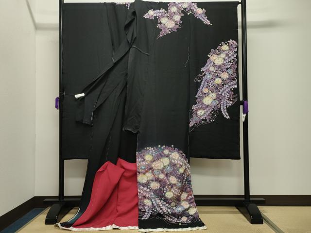 平和屋着物●豪華振袖 辻が花 絞り 黒地 金彩 仮絵羽 逸品 未使用 CABD9138gh