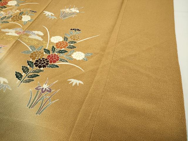 平和屋着物●訪問着 駒刺繍 流水草花文 暈し染め 金彩 鬼しぼ縮緬 正絹 逸品 CABD9148gh