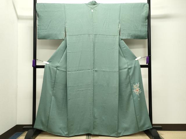 平和屋着物●上質な色無地 荒川東海 紋意匠 柳染色 正絹 逸品 CABD9171gh