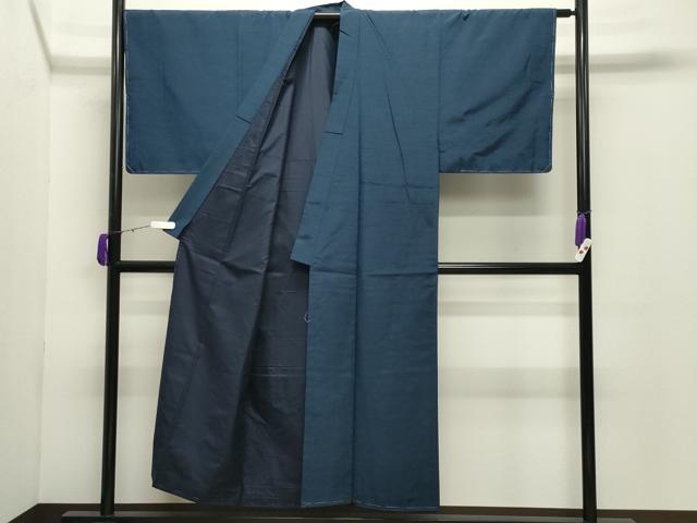 平和屋着物●男性 紬 アンサンブル・長襦袢セット 色無地 青藍色 正絹 逸品 未使用 CABD9179gh