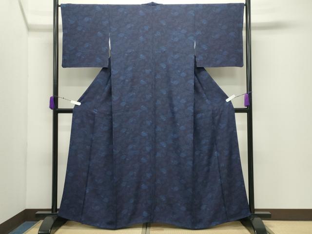 平和屋着物●藍造り国選定無形文化財 藍師・佐藤昭人 小紋 扇面草花文 正絹 逸品 CABD9223gh