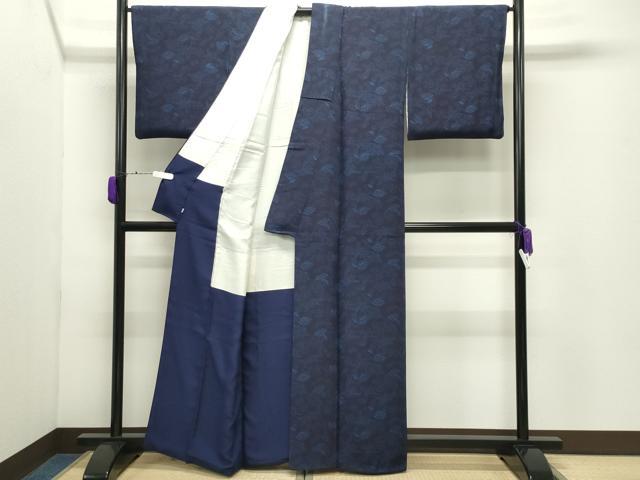 平和屋着物●藍造り国選定無形文化財 藍師・佐藤昭人 小紋 扇面草花文 正絹 逸品 CABD9223gh
