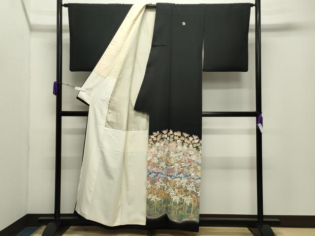 平和屋着物●本加賀友禅作家 百貫華峰 黒留袖 草花文 暈し染め 正絹 逸品 CABD9226gh