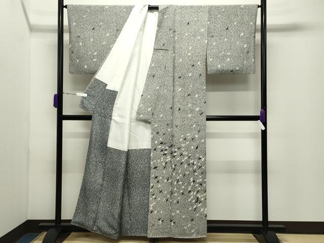 平和屋着物●訪問着 群鶴文 たたき染め 金銀彩 正絹 逸品 CABD9229gh