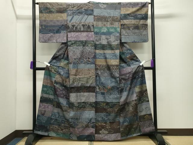 平和屋着物●本場小千谷紬 百柄 繋ぎ絣 手織り 100亀甲 正絹 逸品 CABD9233gh