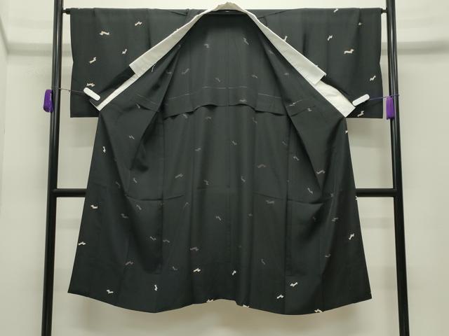 平和屋着物●長襦袢 無双仕立て ミニチュアダックスフンド 黒地 正絹 逸品 CABD9235gh