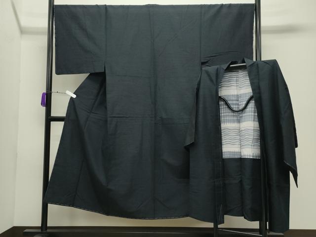 平和屋着物●男性　紬　アンサンブル　色無地　漆黒色　正絹　逸品　未使用　CABD9246gh 平和屋着物○男性 紬 アンサンブル 色無地 漆黒色 正絹 逸品 未使用