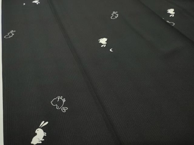 平和屋着物●上質な小紋 兎 月 黒地 正絹 逸品 CABD9248gh