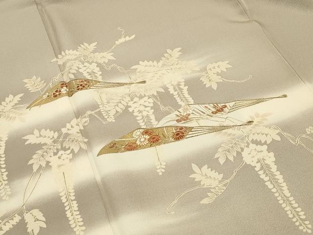 平和屋着物●訪問着 駒刺繍 扇面藤花文 暈し染め 金彩 正絹 逸品 CABD9267gh