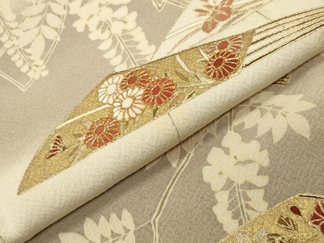 平和屋着物●訪問着 駒刺繍 扇面藤花文 暈し染め 金彩 正絹 逸品 CABD9267gh