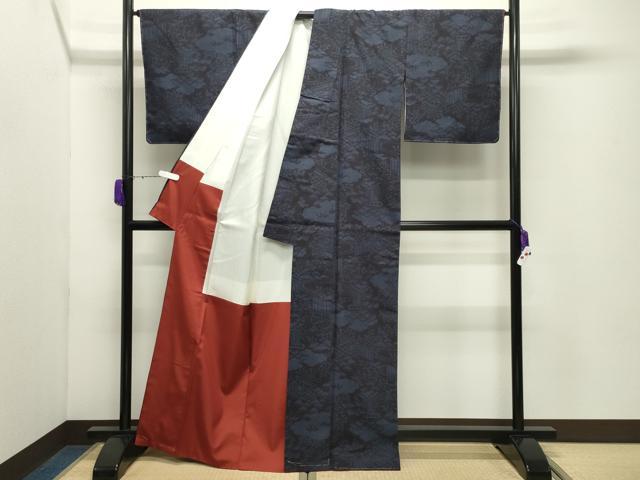 平和屋着物●結城紬 100亀甲 雲取り流水笹文 正絹 逸品 未使用 CABD9272gh