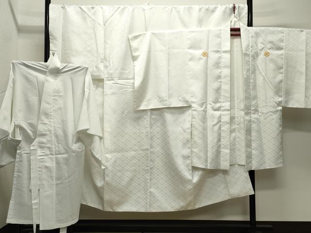 平和屋着物●男性 色紋付 羽織・長襦袢セット 菱花菱地紋 キングサイズ 洗える着物 CABD9276gh