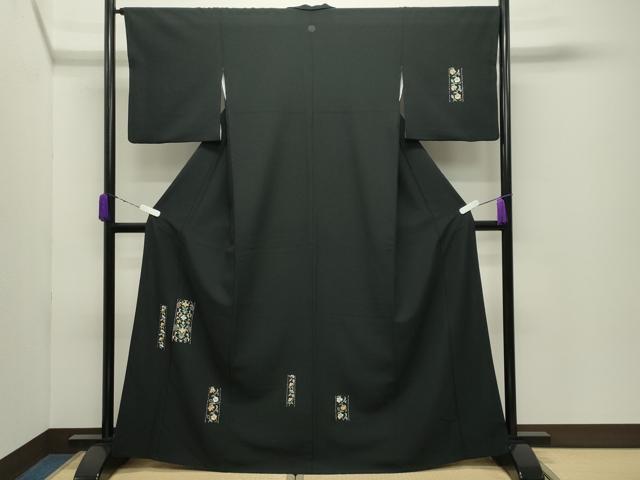 平和屋着物●洗える最高級着物　＜英＞はなぶさ謹製　訪問着　総刺繍　花唐草文　黒地　金糸　CABD9279gh 平和屋着物○洗える最高級着物 ＜英＞はなぶさ謹製 訪問着 総刺繍 花