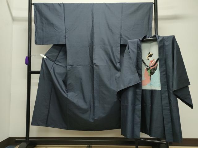 平和屋着物●男性 本場大島紬 アンサンブル 幾何学文様 正絹 逸品 CABD9296gh