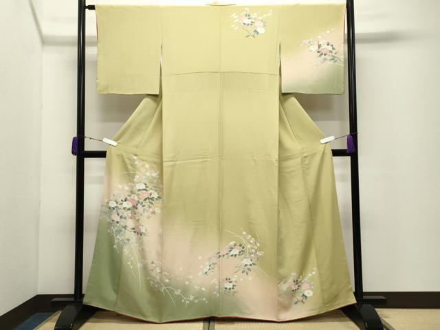 平和屋着物○訪問着 友禅 枝花文 暈し染め 正絹 逸品 CABD9297gh