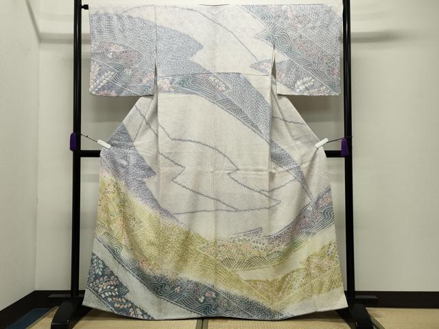 平和屋着物●訪問着 総絞り 流水花文 暈し染め 正絹 逸品 CABD9302gh