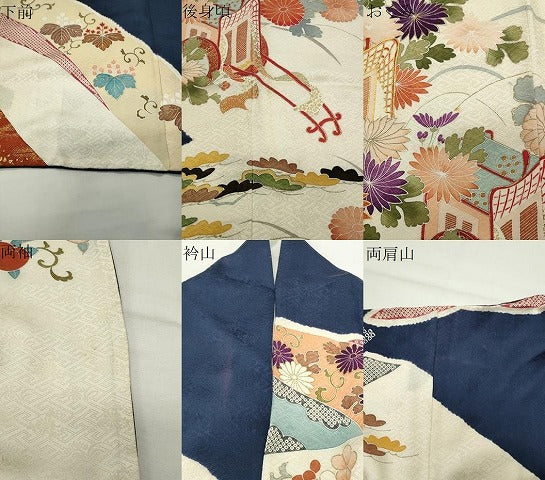 平和屋着物●創業460年・千總 振袖 駒刺繍 絞り 御所車花文 金彩 三越扱い 正絹 逸品 CABD9303gh
