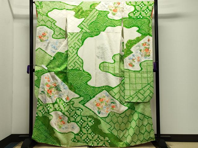 平和屋着物●豪華振袖 絞り 刺繍 風景松竹梅花文 金彩 高島屋扱い 正絹 逸品 CABD9318gh