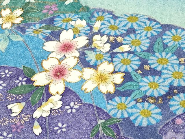 平和屋着物●豪華振袖 駒刺繍 雪輪舞桜文 暈し染め 金彩 金通し地 京都きもの友禅扱い 正絹 逸品 CABD9321gh
