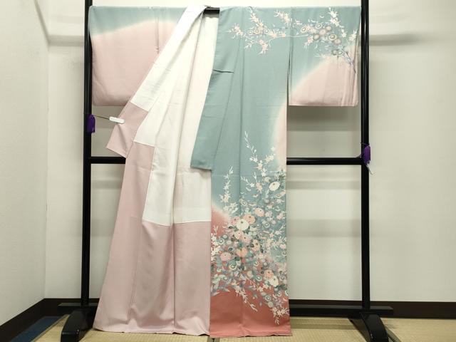 平和屋着物●訪問着 友禅 作家物 枝花文 暈し染め 正絹 逸品 CABD9324gh