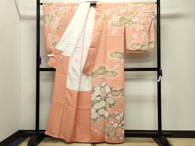 平和屋着物●訪問着 駒刺繍 雲重ね花文 暈し染め 金彩 正絹 逸品 CABD9325gh