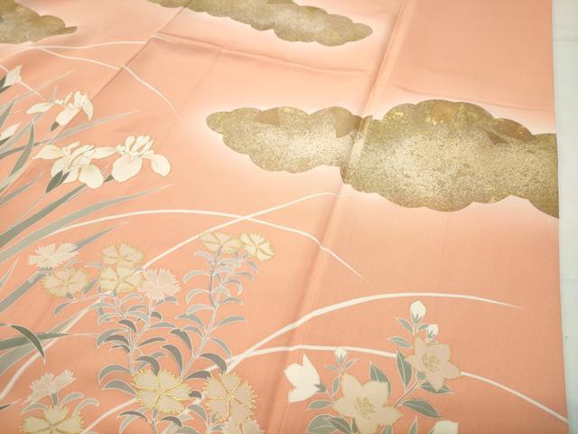 平和屋着物●訪問着 駒刺繍 雲重ね花文 暈し染め 金彩 正絹 逸品 CABD9325gh