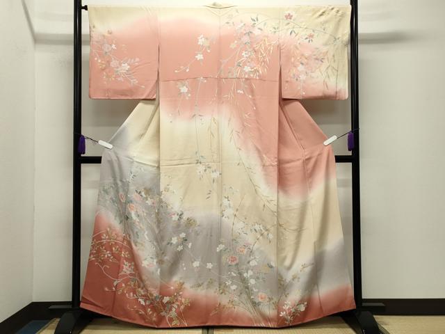 平和屋着物●訪問着 枝垂れ桜花文 暈し染め 金銀彩 正絹 逸品 CABD9335gh