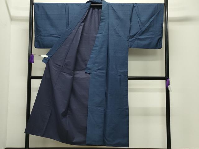平和屋着物●男性 紬 アンサンブル 色無地 留紺色 正絹 逸品 CABD9344gh