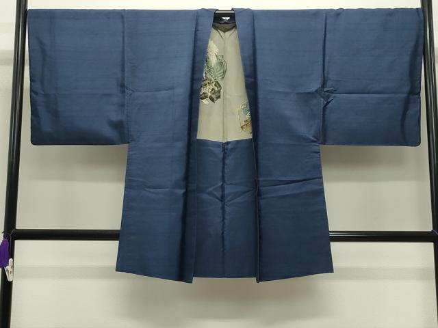 平和屋着物●男性 紬 アンサンブル 色無地 留紺色 正絹 逸品 CABD9344gh