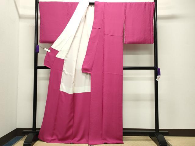 平和屋着物●上質な色無地 草花地紋 躑躅色 正絹 逸品 CABD9350gh