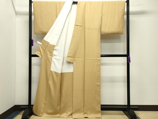 平和屋着物●上質な色無地 南天染 南天地紋 玉蜀黍色 正絹 逸品 CABD9353gh