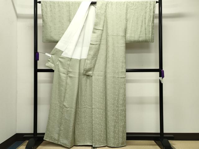 平和屋着物●上質な色無地 花唐草地紋 裏葉柳色 正絹 逸品 CABD9355gh