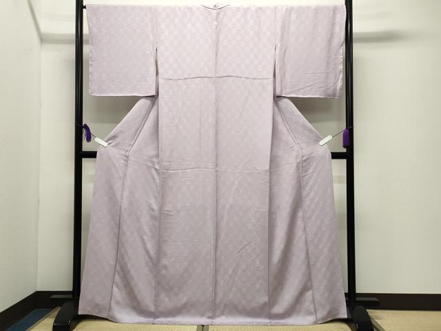 平和屋着物●上質な色無地 市松花地紋 白藤色 正絹 逸品 CABD9364gh