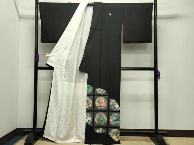平和屋着物●豪華黒留袖 友禅 作家物 花丸文 正絹 逸品 CABD9370gh