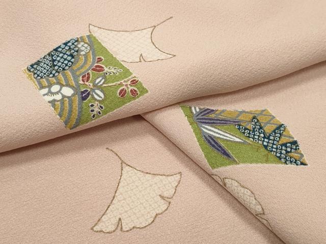 平和屋着物●上質な小紋 色紙銀杏花文 金彩 ロング丈 正絹 逸品 未使用 CABD9374gh