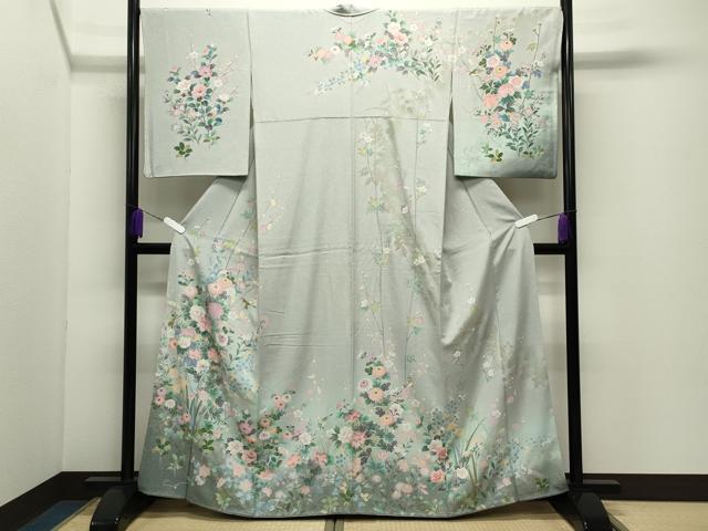 平和屋着物●訪問着 友禅 休み鳥花文 暈し染め 金彩 正絹 逸品 CABD9378gh